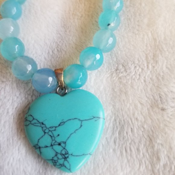 Turquoise Heart Necklace Boho Chic With Sterling Silver Clasp - Picture 3 of 5